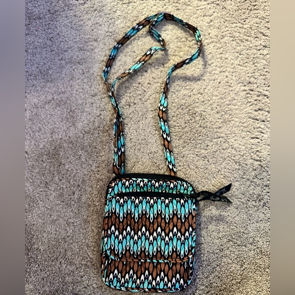 Vera Bradley Sierra Stream Brown and Teal Cross Body Bag